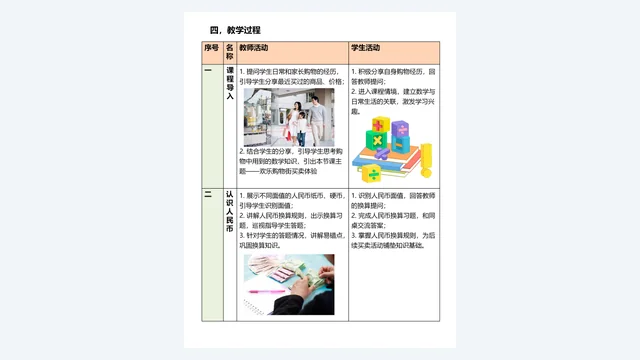 教学过程设计:教师活动与学生活动分栏对应